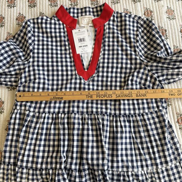 STS Sail To Sable Womens Cotton Long Sleeve Gingham Shift Dress Blue Size Medium - Picture 13 of 14